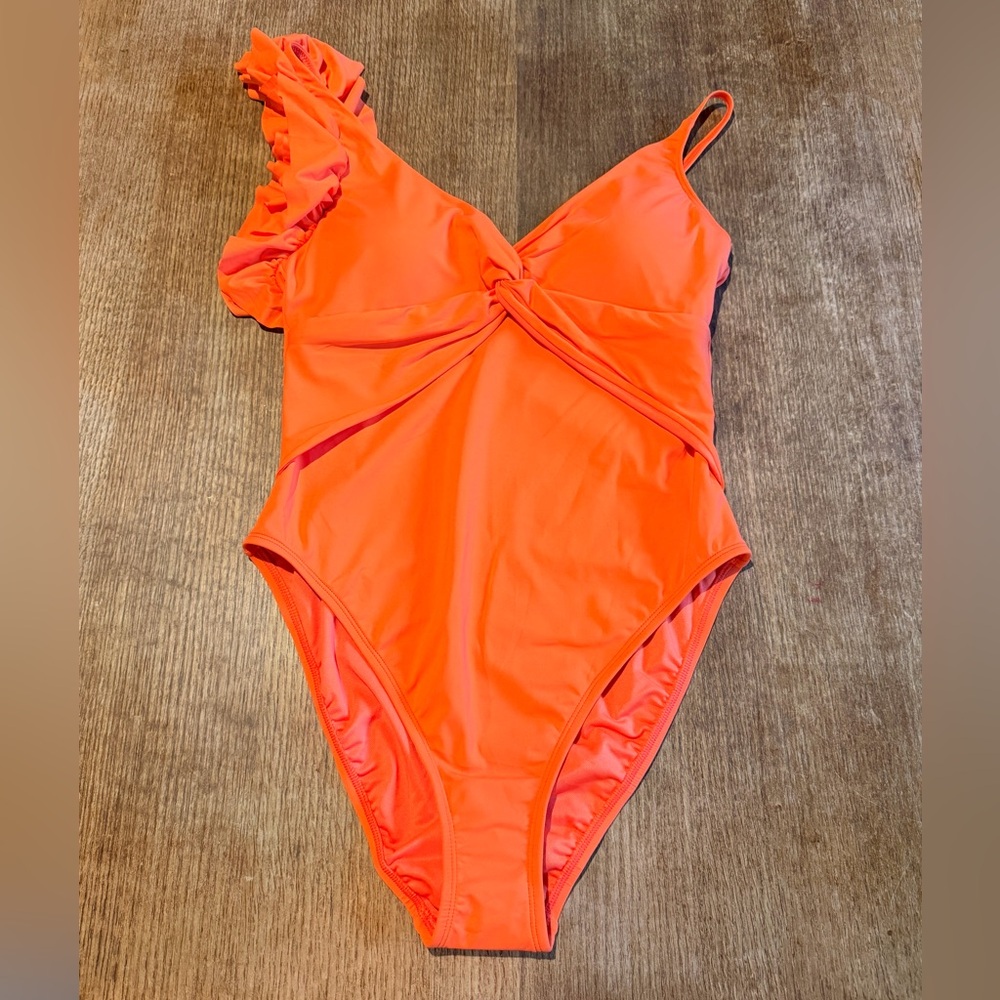 Lilly Pulitzer Olivann Flamingo Feather Ruffled One Piece Swimsuit